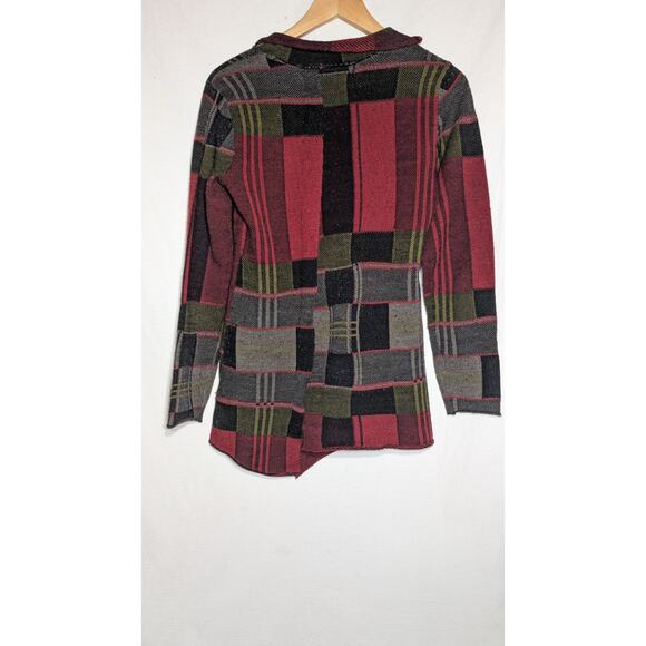 Liv by Habitat Womens Patchwork Sweater Sz XS Artsy Plaid Earthy Red Green Boho - Picture 5 of 7